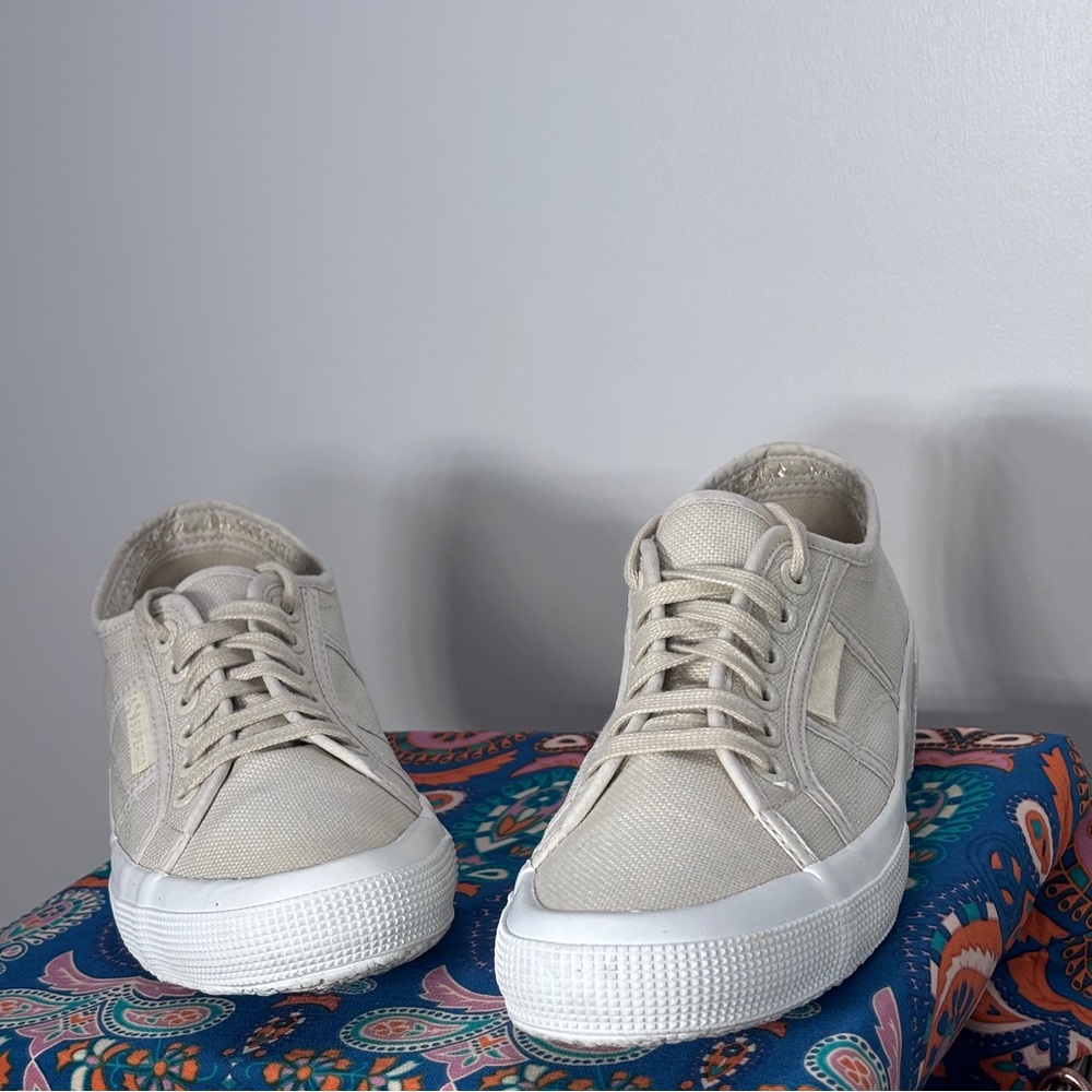 Superga Beige Lace-Up Sneakers